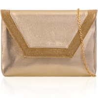 Picture of Xardi London Gold Metallic Gems Pu Leather Flat Envelope Clutch Bag