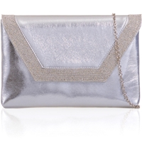 Picture of Xardi London Silver Metallic Gems Pu Leather Flat Envelope Clutch Bag