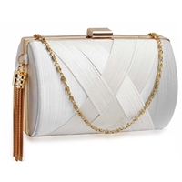 Picture of Xardi London White Style 2 Luxe Satin Pleated Bridal Clutch 