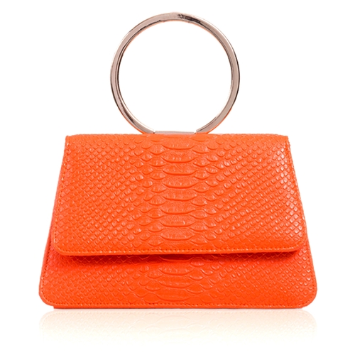 Picture of Xardi London Orange Lizzie Metal Top Handle Croc Clutch Bag