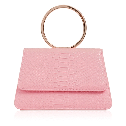 Picture of Xardi London Pink Lizzie Metal Top Handle Croc Clutch Bag