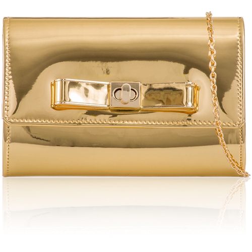 Picture of Xardi London Gold Medium Mirror Metallic Bow Clutch Bag