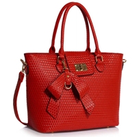 Picture of Xardi London Red Embossed Bow Charm Patent Tote Bag