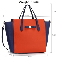 Picture of Xardi London Blue/Orange Large Faux Leather Bow Tote Shopper Bag