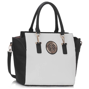 Picture of Xardi London Black/White Wide Leather Ladies Tote Bag