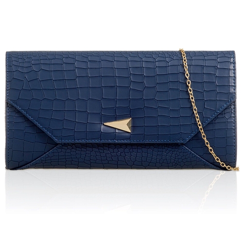 Picture of Xardi London Navy Shiny Crocodile Leatherette Evening Clutch 