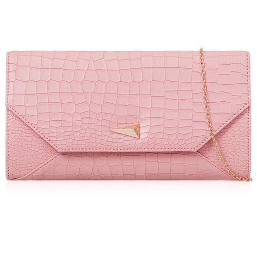 Picture of Xardi London Pink Shiny Crocodile Leatherette Evening Clutch 