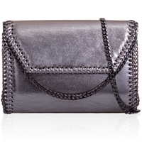 Picture of Xardi London Pewter Metallic Synthetic Chain Trim Evening Clutch Bag