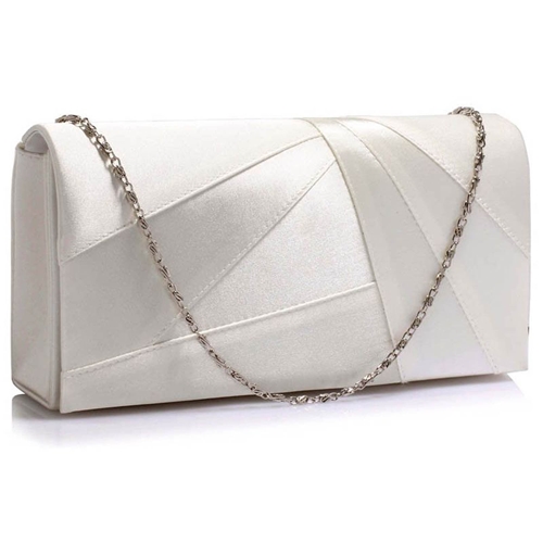 Picture of Xardi London Ivory Plain Satin Glitter Wedding Clutch Bag