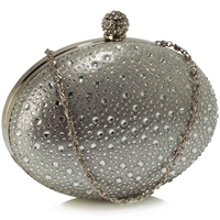 Picture of Xardi London Silver Small Diamante Oval Clutch Bag
