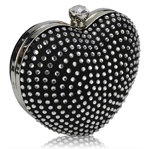 Picture of Xardi London Black Silver Diamante Small Heart Glitter Clutch Bag