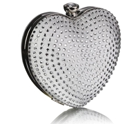Picture of Xardi London Ivory Silver Diamante Small Heart Glitter Clutch Bag