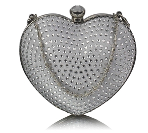 Picture of Xardi London Silver Silver Diamante Small Heart Glitter Clutch Bag