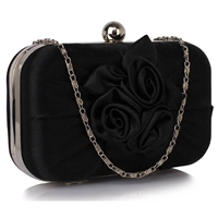 Picture of Xardi London Black Boxy Floral Satin Bridal Women Clutch Bag