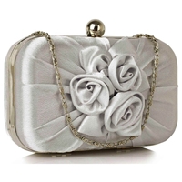 Picture of Xardi London Silver Boxy Floral Satin Bridal Women Clutch Bag