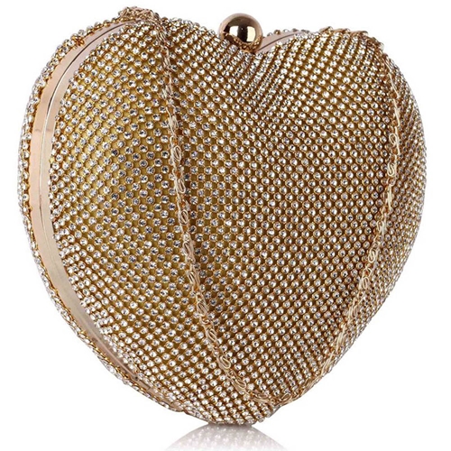 Picture of Xardi London Gold Heart 1 Small Hard Minaudiere Diamante Clutch Bag