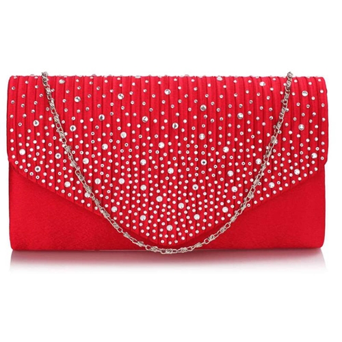 Picture of Xardi London Red Bridal Satin Ruched Wedding Women Clutch