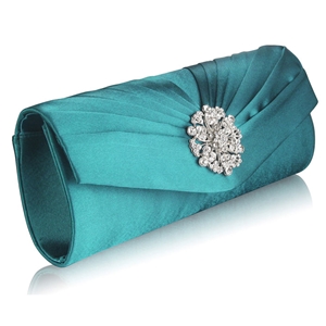 Picture of Xardi London Turquoise Satin Diamante Broach Wedding Bag