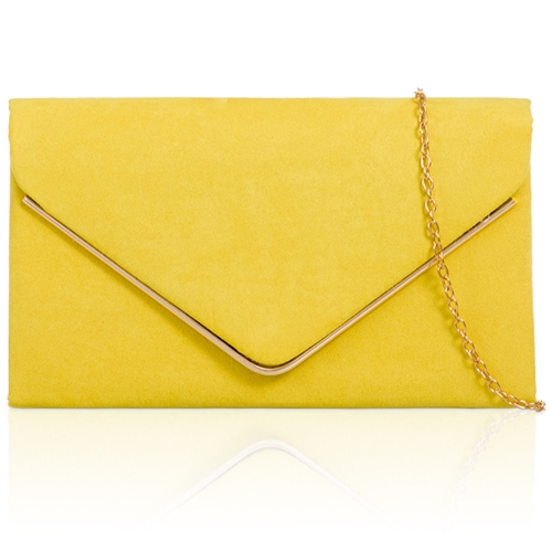 Picture of Xardi London Yellow envelope metal bar suede clutch bag