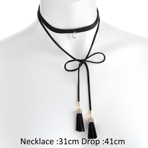 Picture of Xardi London Black-B Suede Tie Cord Pandora Lariat Necklace