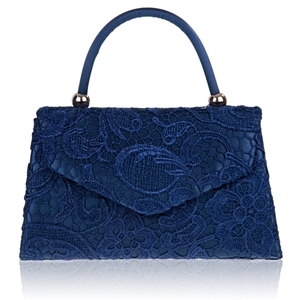 Picture of Xardi London Navy Lace Handled satin Clutch