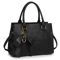 Picture of Xardi London Black Faux Leather Bow Charm Women Grab Handbag