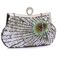Picture of Xardi London Silver Peacock Sequinned Women Clutch Bag