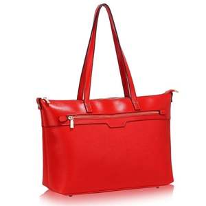Picture of Xardi London Red Extra Large Plain Zip Tote Faux Leather Grab Handbag