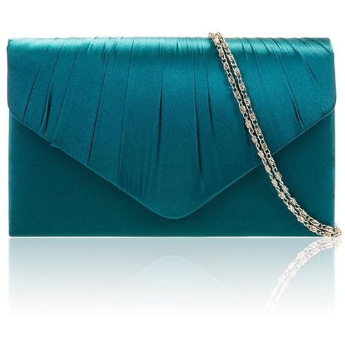 Picture of Xardi London Teal New Women Pleated Satin Envelope Clutch Bridal Party Prom Ladies Evening Bags UK