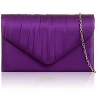 Picture of Xardi London Deep Purple New Women Pleated Satin Envelope Clutch Bridal Party Prom Ladies Evening Bags UK