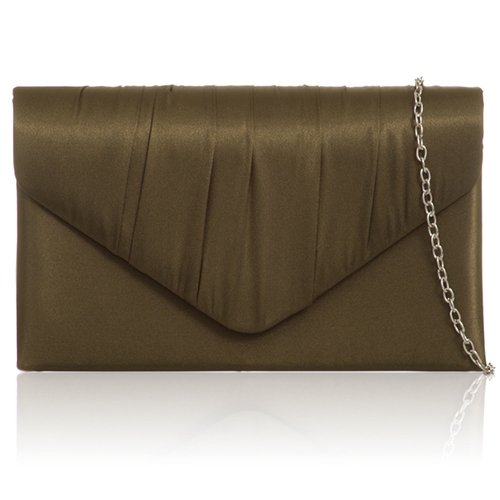 Picture of Xardi London Olive Green New Women Pleated Satin Envelope Clutch Bridal Party Prom Ladies Evening Bags UK