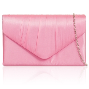 Picture of Xardi London Pink New Women Pleated Satin Envelope Clutch Bridal Party Prom Ladies Evening Bags UK