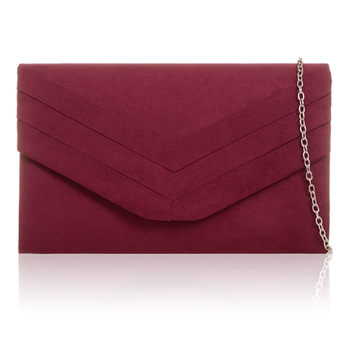 Picture of Xardi London Burgundy Envelope Shaped Faux Suede Small Clutch Bag 