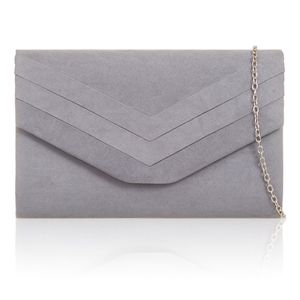 Picture of Xardi London Grey Envelope Shaped Faux Suede Small Clutch Bag 
