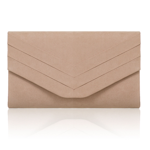 Picture of Xardi London Nude Envelope Shaped Faux Suede Small Clutch Bag 