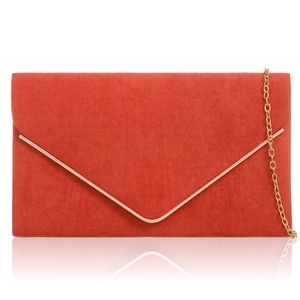 Picture of Xardi London Rust Red envelope metal bar suede clutch bag