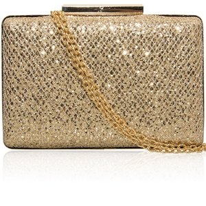 Picture of Xardi London Gold Boxy Hard Compact Glitter Bridal Clutch Bag