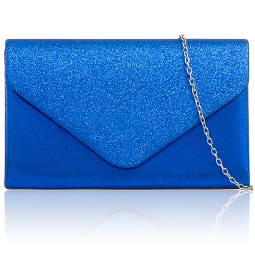 Picture of Xardi London Royal Blue PU Leather Shimmer Glitter Envelope Clutch