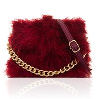 Picture of Xardi London Burgundy Small Framed Fur Clutch Bag For Women