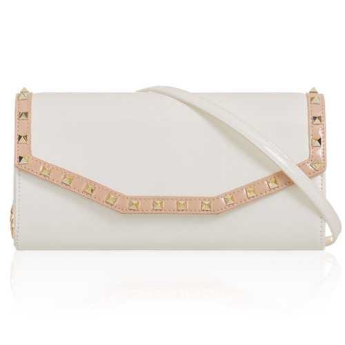 Picture of Xardi London White Long Patent Stud Clutch for Women