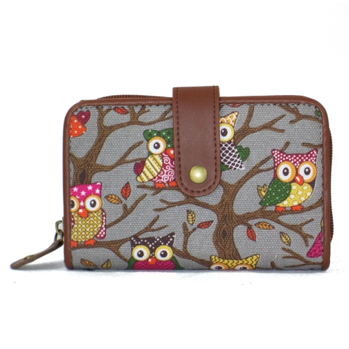 Picture of Xardi London Grey Small Owl Print Canvas Purse For Women
