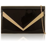Picture of Xardi London Black V-Bar Envelope Patent Leather Prom Clutch