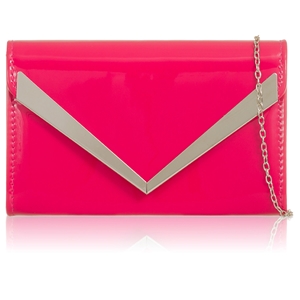 Picture of Xardi London Fuchsia V-Bar Envelope Patent Leather Prom Clutch