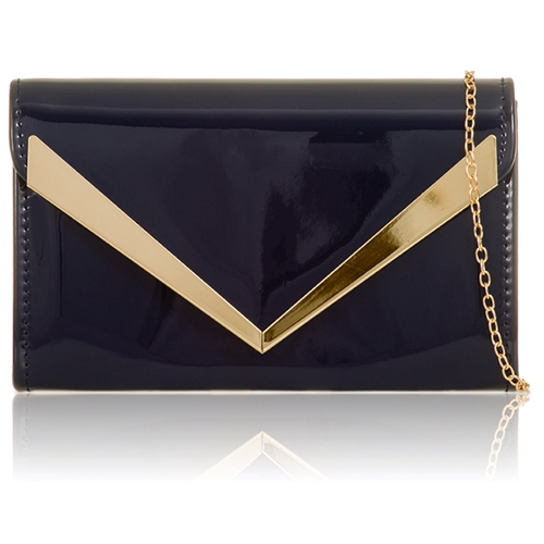 Picture of Xardi London Navy V-Bar Envelope Patent Leather Prom Clutch