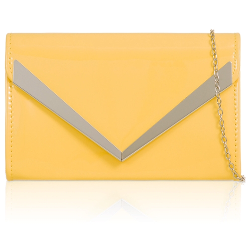 Picture of Xardi London Yellow V-Bar Envelope Patent Leather Prom Clutch