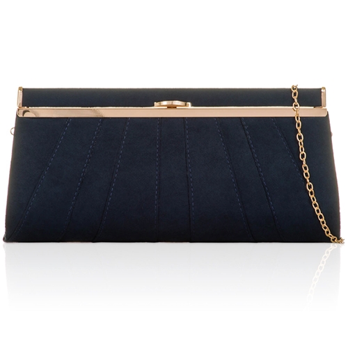 Picture of Xardi London Navy Small Baguette Suede Clasp Prom Bag