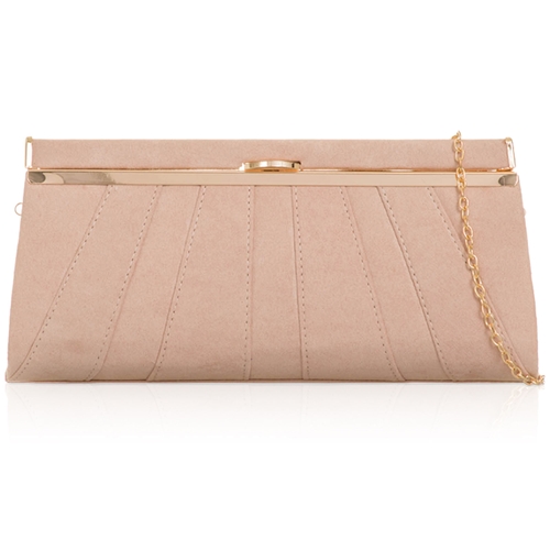 Picture of Xardi London Nude Small Baguette Suede Clasp Prom Bag