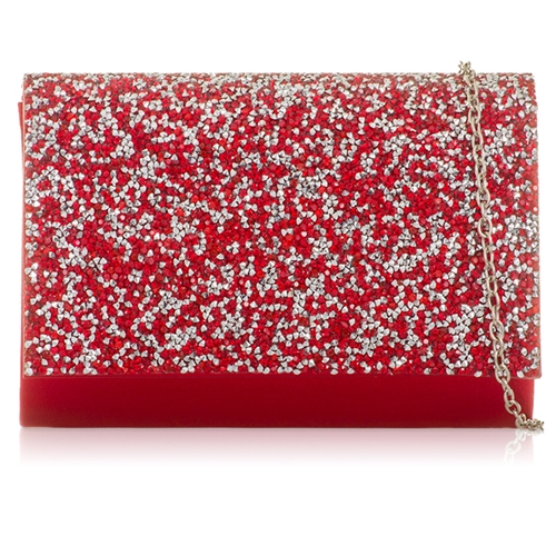 Picture of Xardi London Red Sparkling Bridal Satin Clutch Bag