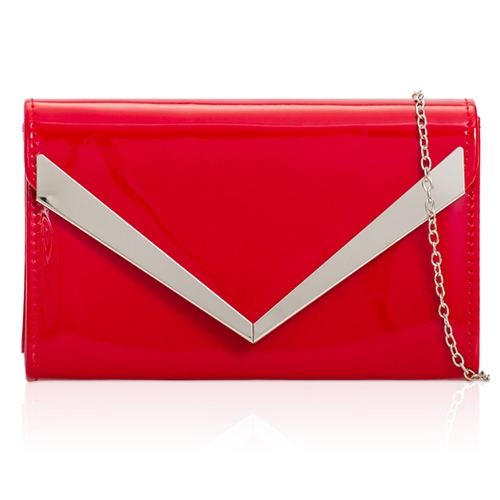 Picture of Xardi London Red V-Bar Envelope Patent Leather Prom Clutch