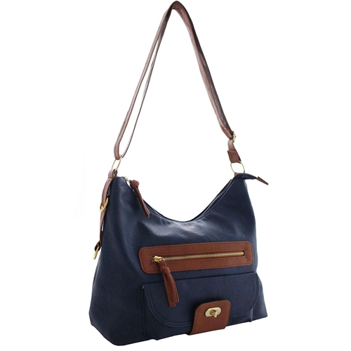 Picture of Xardi London Navy/Tan Large Faux Leather Cross Body Bag